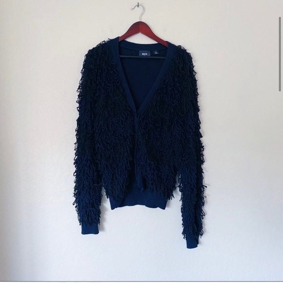 Anthropologie Larissa Shaggy Cardigan Navy Button - Picture 3 of 7